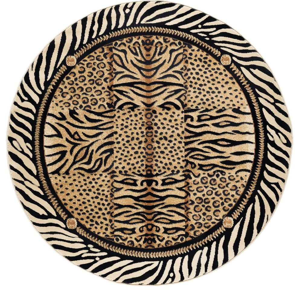 Savannah Contemporary Animal Beige Round Area Rug, 5' Round