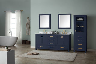 Avanity Modero Bath Vanity in Navy Blue, 72", Double Sink, Carrara White Marble