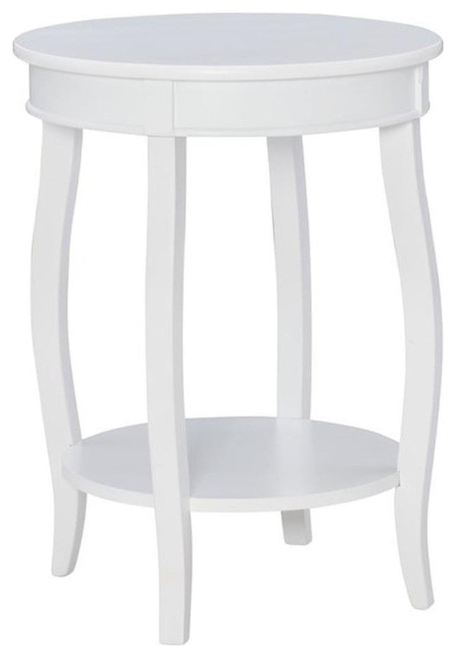 Linon Wren Round Wood End Table with Shelf in White