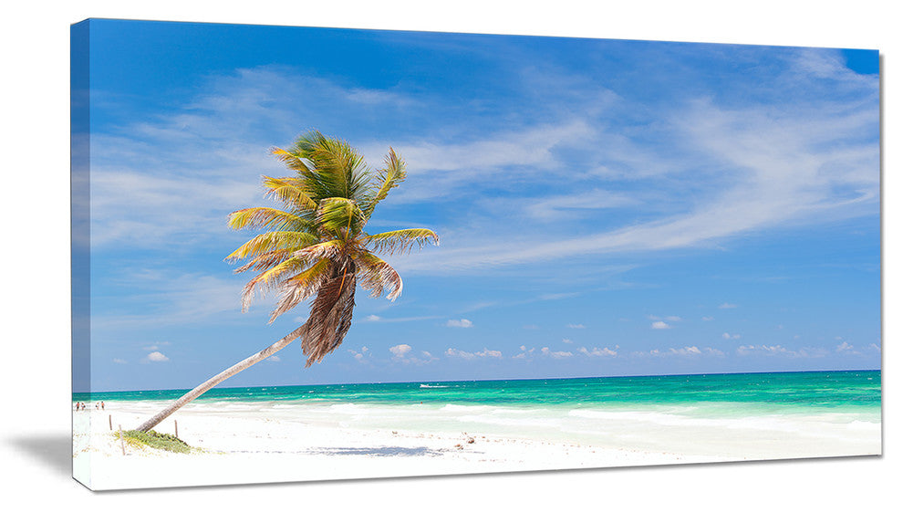 "Solitary Coconut Palm at Beach" Seashore Canvas Photo Print, 40"x20"