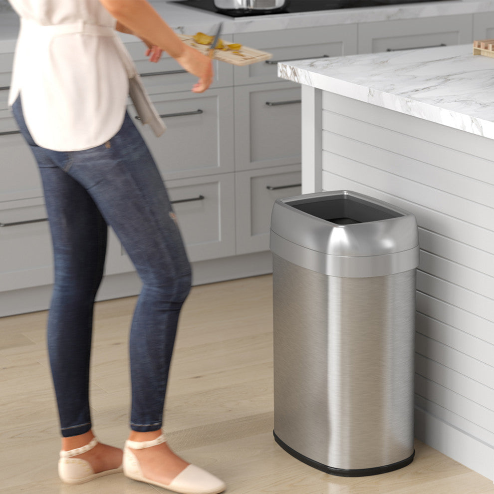 iTouchless 13 Gallon Oval Open Top Trash Can + AbsorbX Odor Filters, 13 Gallon
