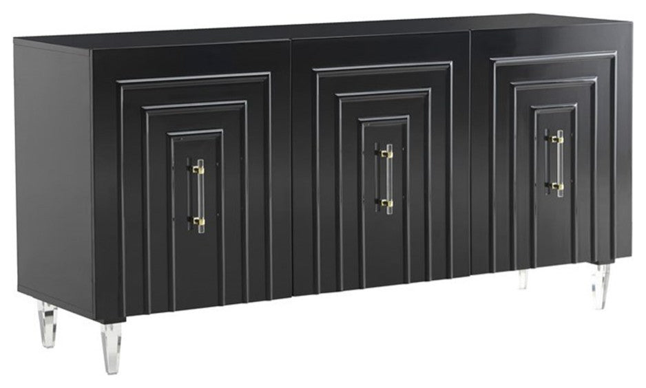 Modern Black Buffet, 3 Door Cabinet, Glam Sideboard, TV Stand Media Unit