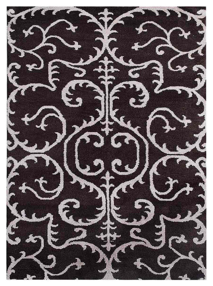 Hand Knotted Silk Area Rug Contemporary Brown Beige