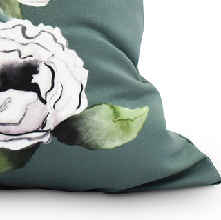 Radiant Rose 18" Green Floral Print Decorative Throw Pillow
