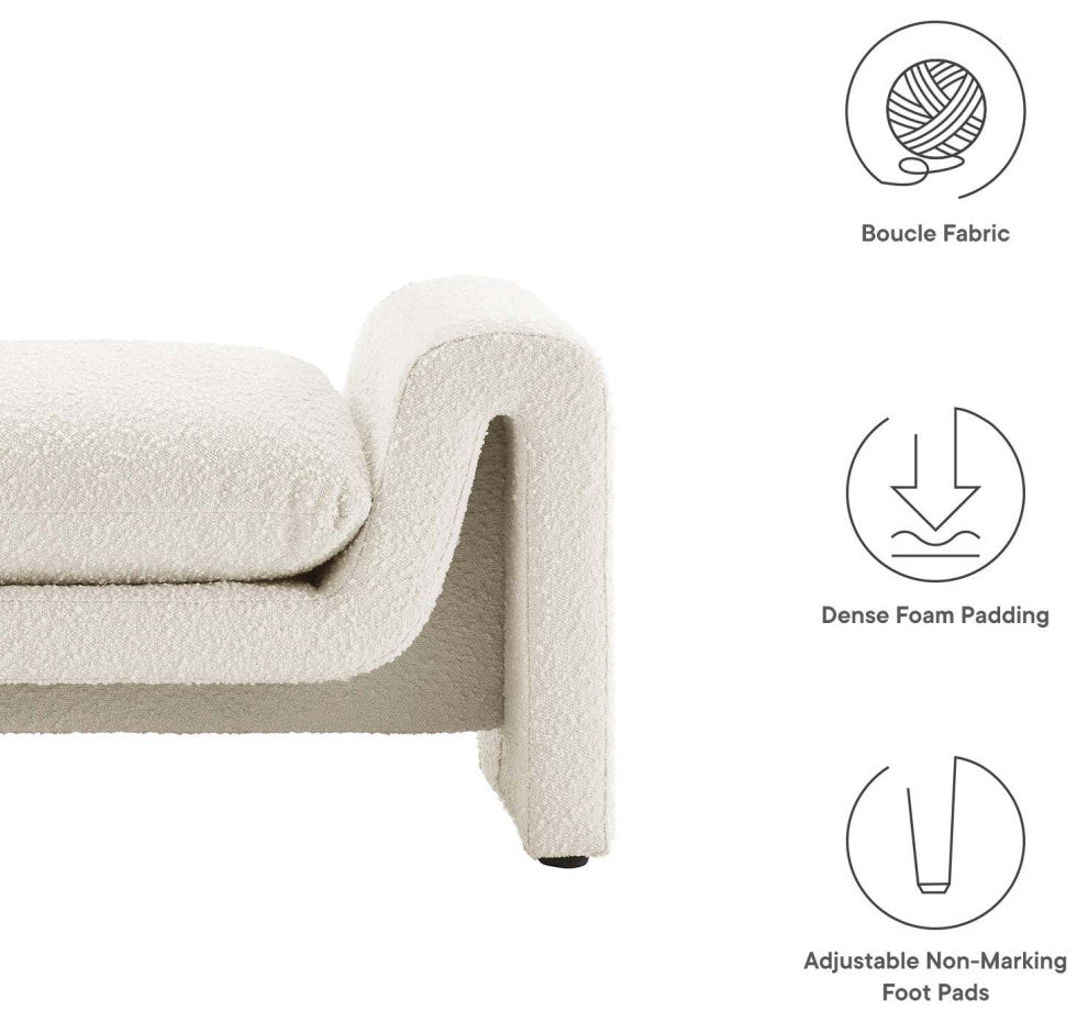 Waverly Boucle Fabric Bench, Ivory