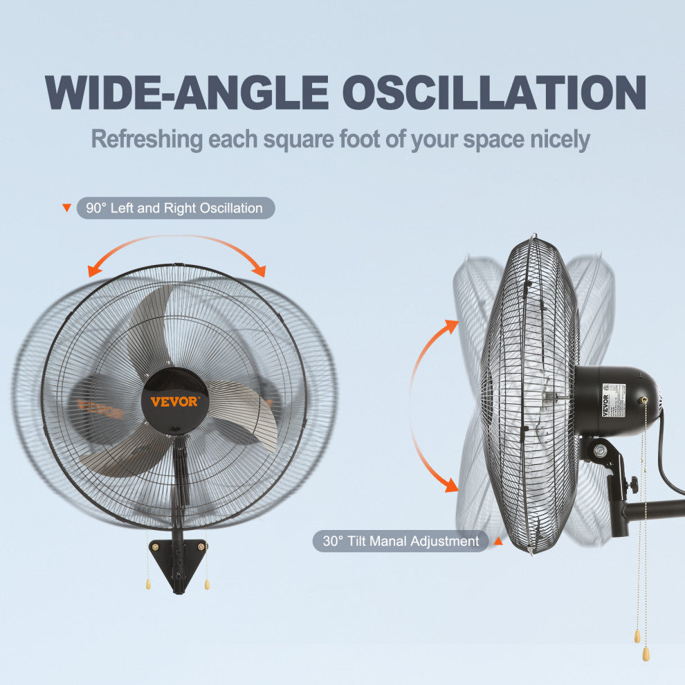 VEVOR Industrial Wall Mount Fan Oscillating Metal Fan 3 Speed, 18"