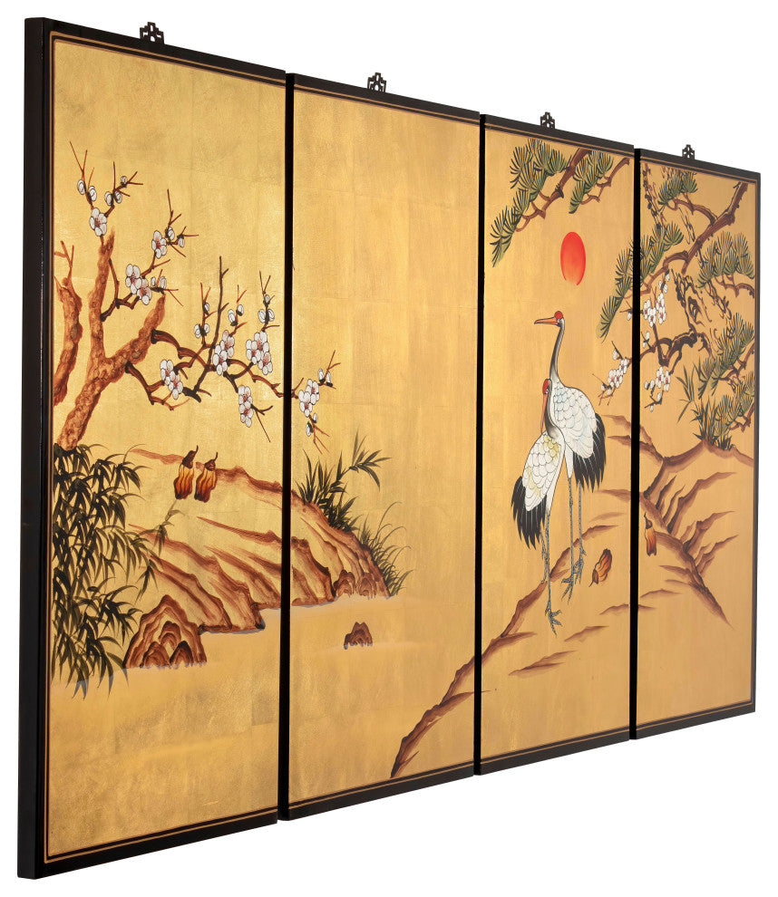 Gold Lacquer Wall Plaque Cranes