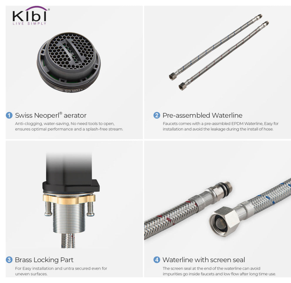 KIBI Mirage Single Handle Bathroom Faucet, Matte Black, With Drain