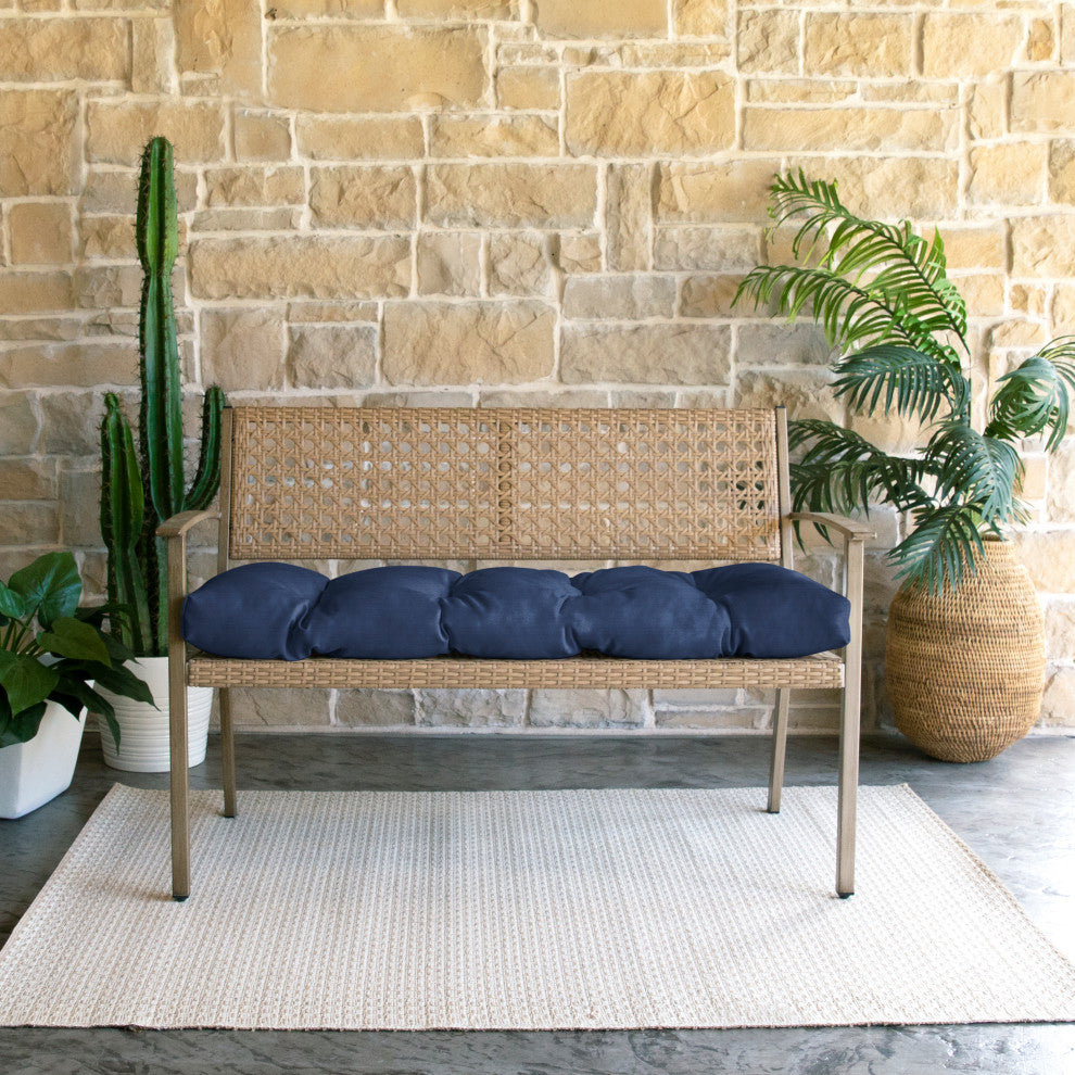 Sunbrella Canvas Indoor/Outdoor Tufted Bench Cushion, Navy, 48x19x3"