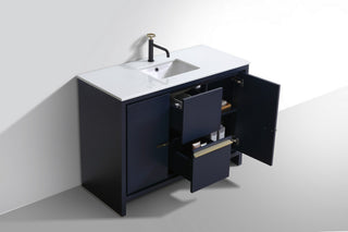 KubeBath Dolce 48" Bathroom Vanity With White Quartz Countertop, Ash Gray, Blue