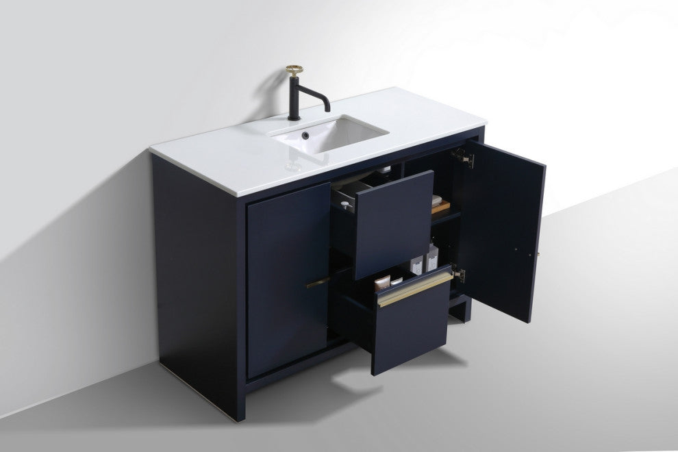 KubeBath Dolce 48" Bathroom Vanity With White Quartz Countertop, Ash Gray, Blue