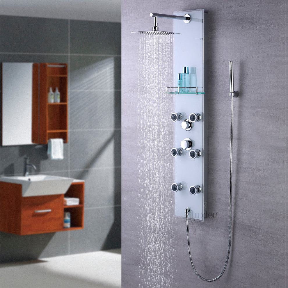 Luxier 51" 6-Jet Shower Panel With Rainfall Shower Head Hand Shower, White