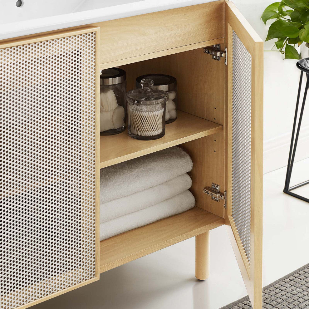 Calla 36" Perforated Metal Bathroom Vanity - White Oak
