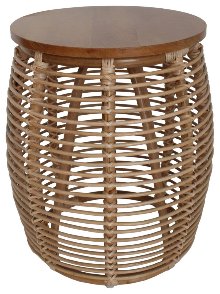 Iris Round Rattan End Table - Honey