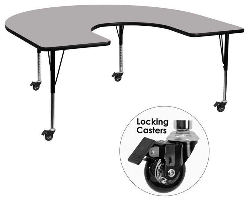 Mobile 60''W x 66''L Horseshoe Grey Thermal Laminate Activity Table-Adj. Legs
