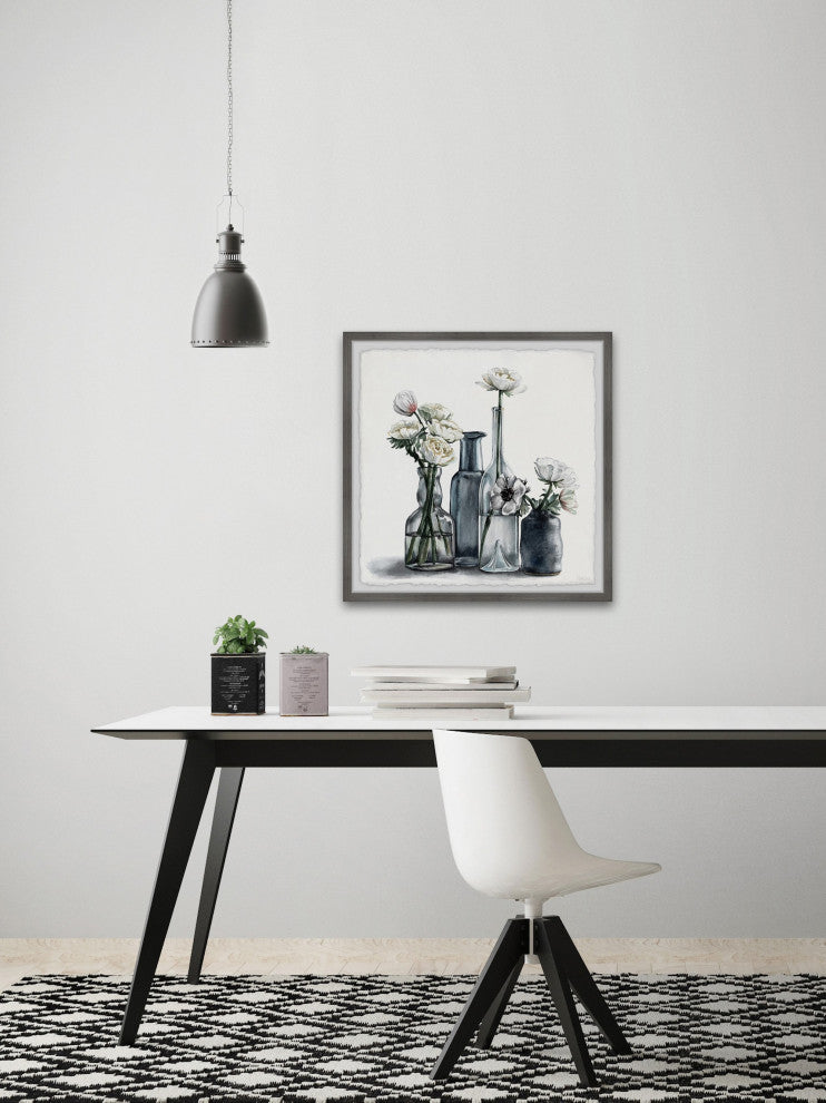 "Dark Bottle Blooms" Framed Painting Print, 32"x32"