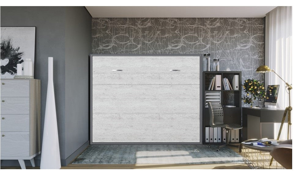 Invento Horizontal Murphy Bed With mattress 63 x 78.7 inch, Slate Grey/White Monaco