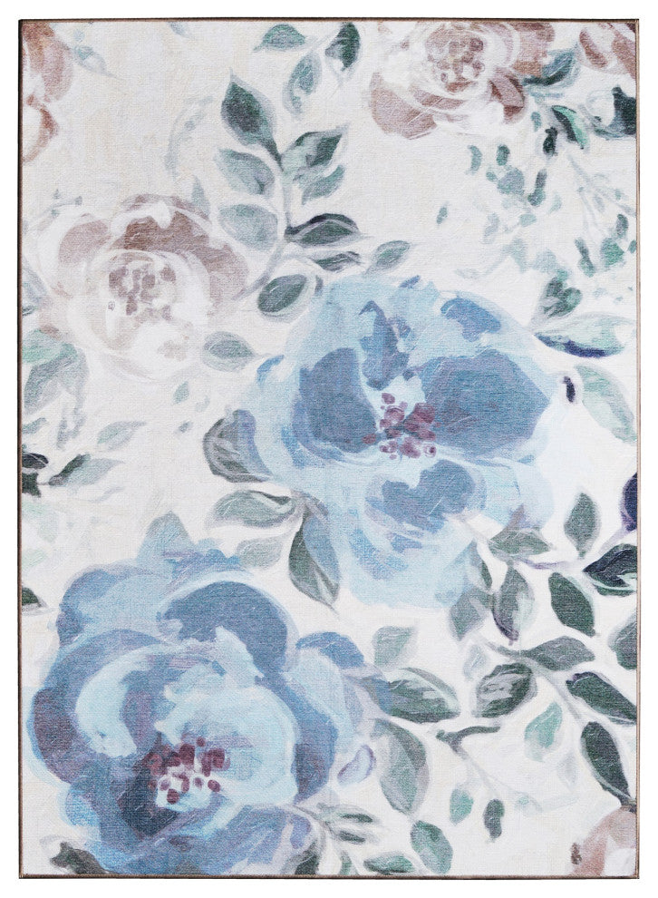 My Magic Carpet Washable Rug Sasha Floral Cream Blue, 5' X 7'