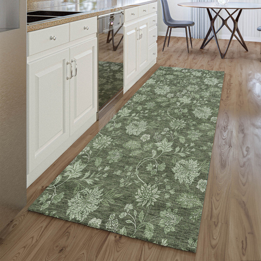 Premium Machine Washable Mayfield AMF680 Olive 2'3" x 7'6" Runner Rug
