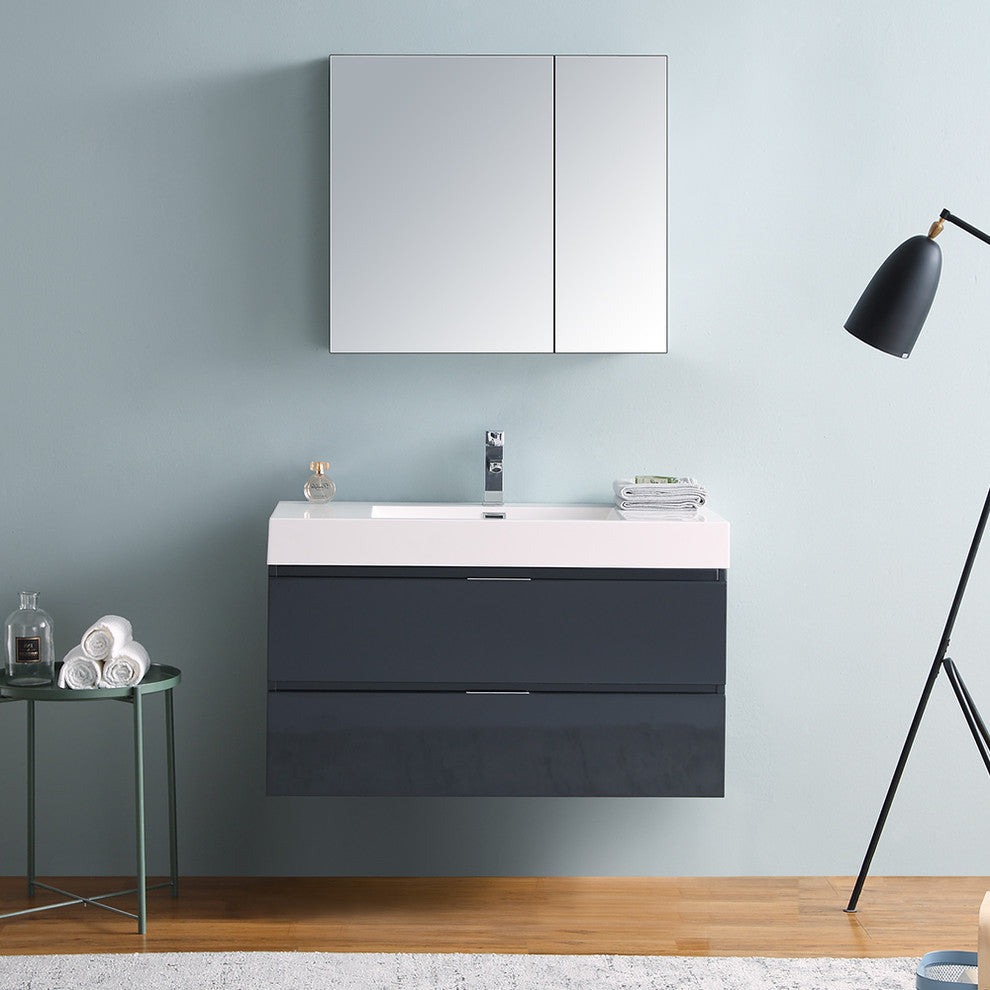 Valencia 40" Dark Slate Gray Wall Hung Bathroom Vanity, Medicine Cabinet