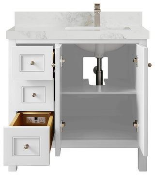 Nashville 36" Right Offset Bath Vanity, White 2" Calacatta Nuvo