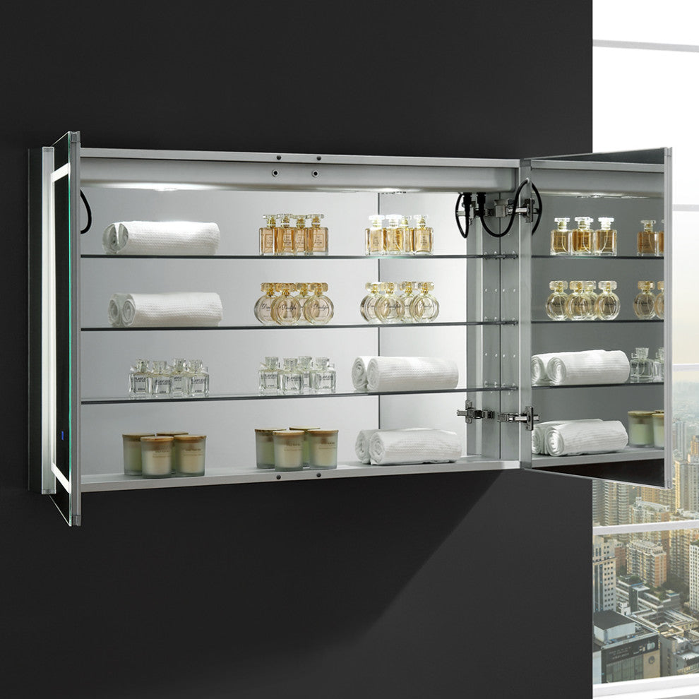 Spazio Bathroom Medicine Cabinet With LED Lighting and Defogger, 48"x30"