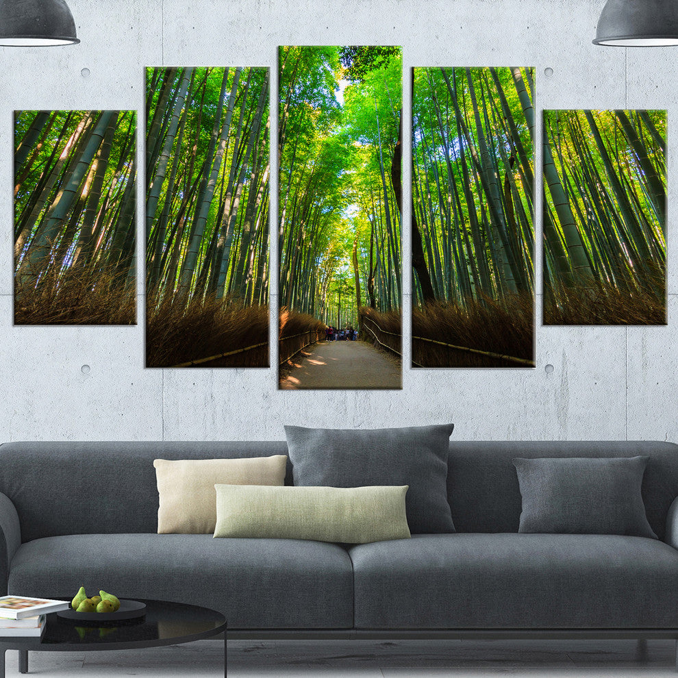 Road through Dense Bamboo Groves, Large Landscape Canvas Art, 60"x32", 5 Panels