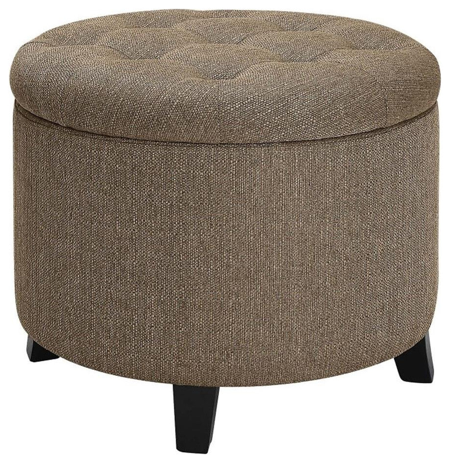 Convenience Concepts Designs4Comfort Round Storage Ottoman in Cappuccino Fabric