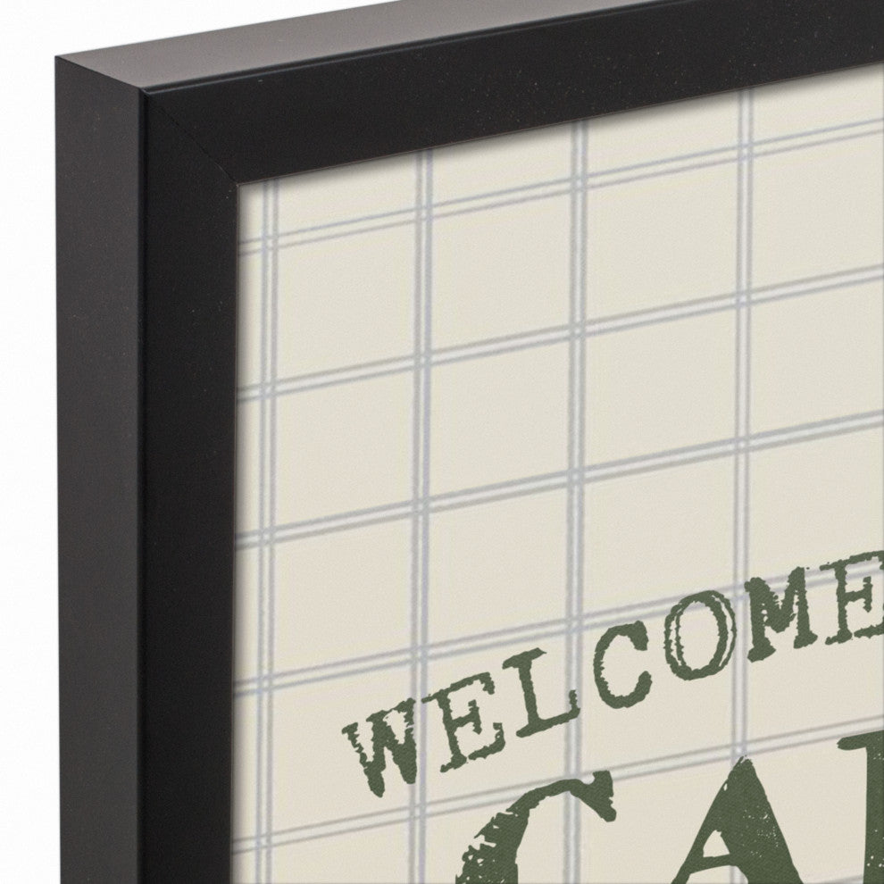 Welcome to our Cabin Gray and Cream Check 13.73x13.73 Black Framed Canvas