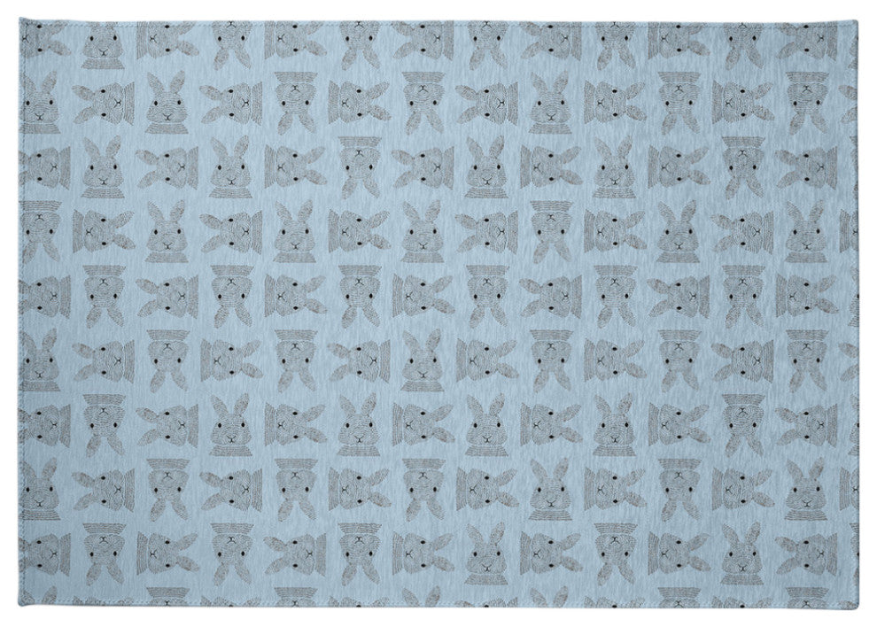 Criss Cross Bunnies Easter Chenille Rug, After Rain Blue, 5'x7'