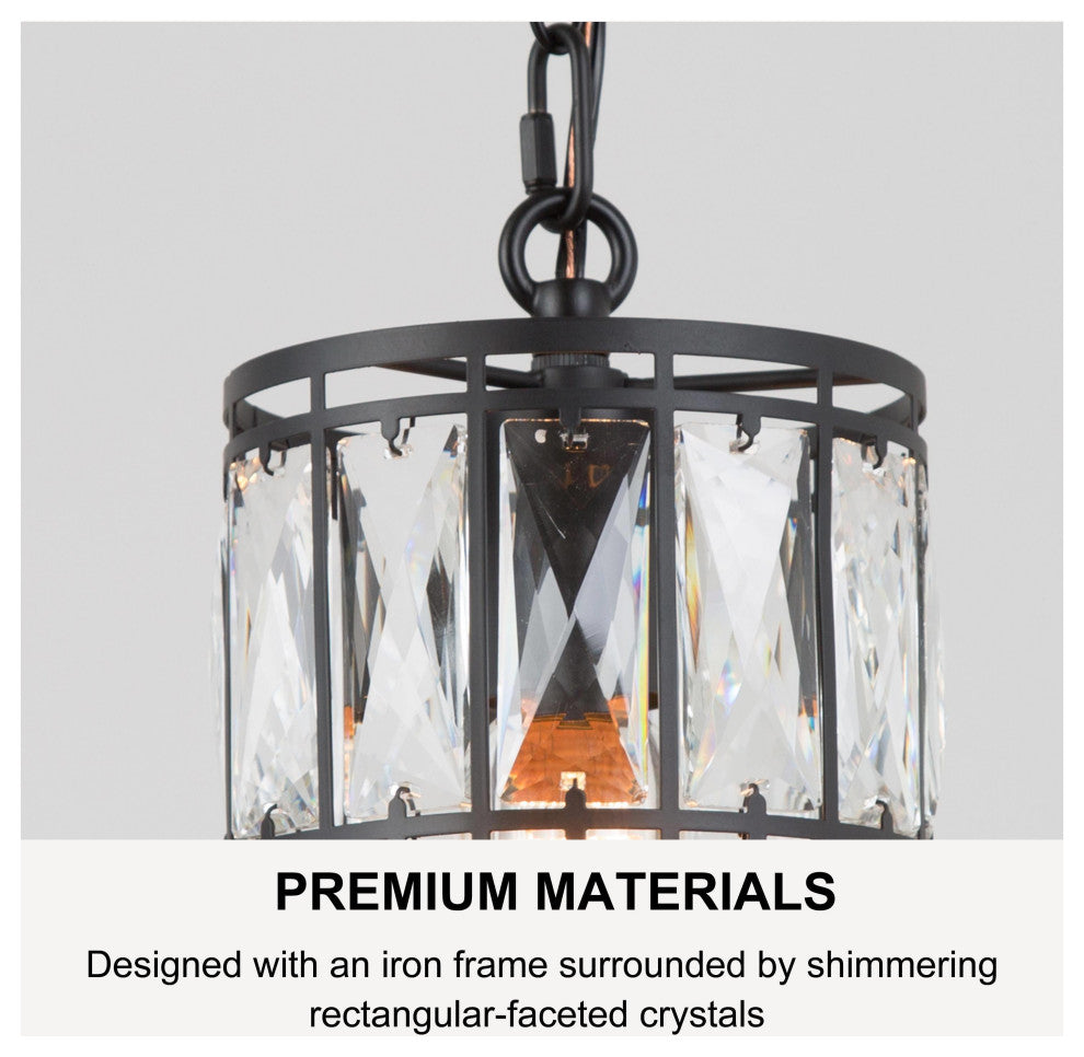 LNC Modern/Contemporary Crystal Black Ceiling Lighting, 5.5" Width, 1-Light Pendant