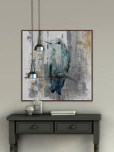 "Perching Grey" Floater Framed Painting Print on Canvas, 16"x16"