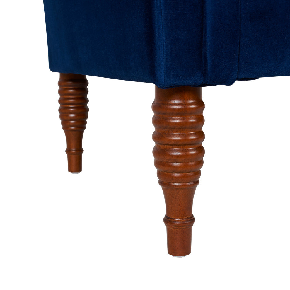 Velvet Tufted Roll Back Chaise Lounge, Navy Blue, RAF