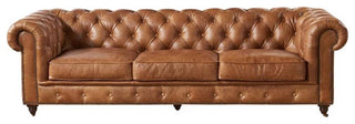 Crafters and Weavers Craftsman Mission 95" Leather Sofa in Light Chestnut