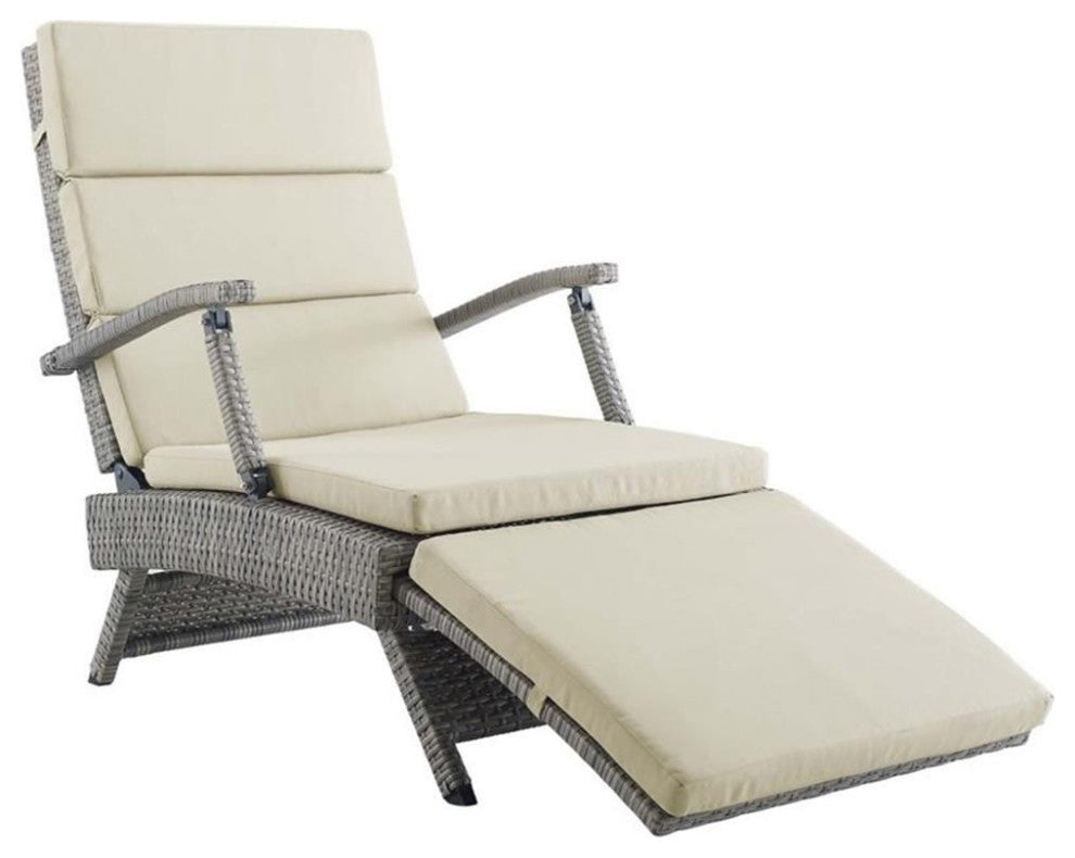 Modway Envisage Outdoor Patio Wicker Rattan Lounge Chair in Light Gray/Beige