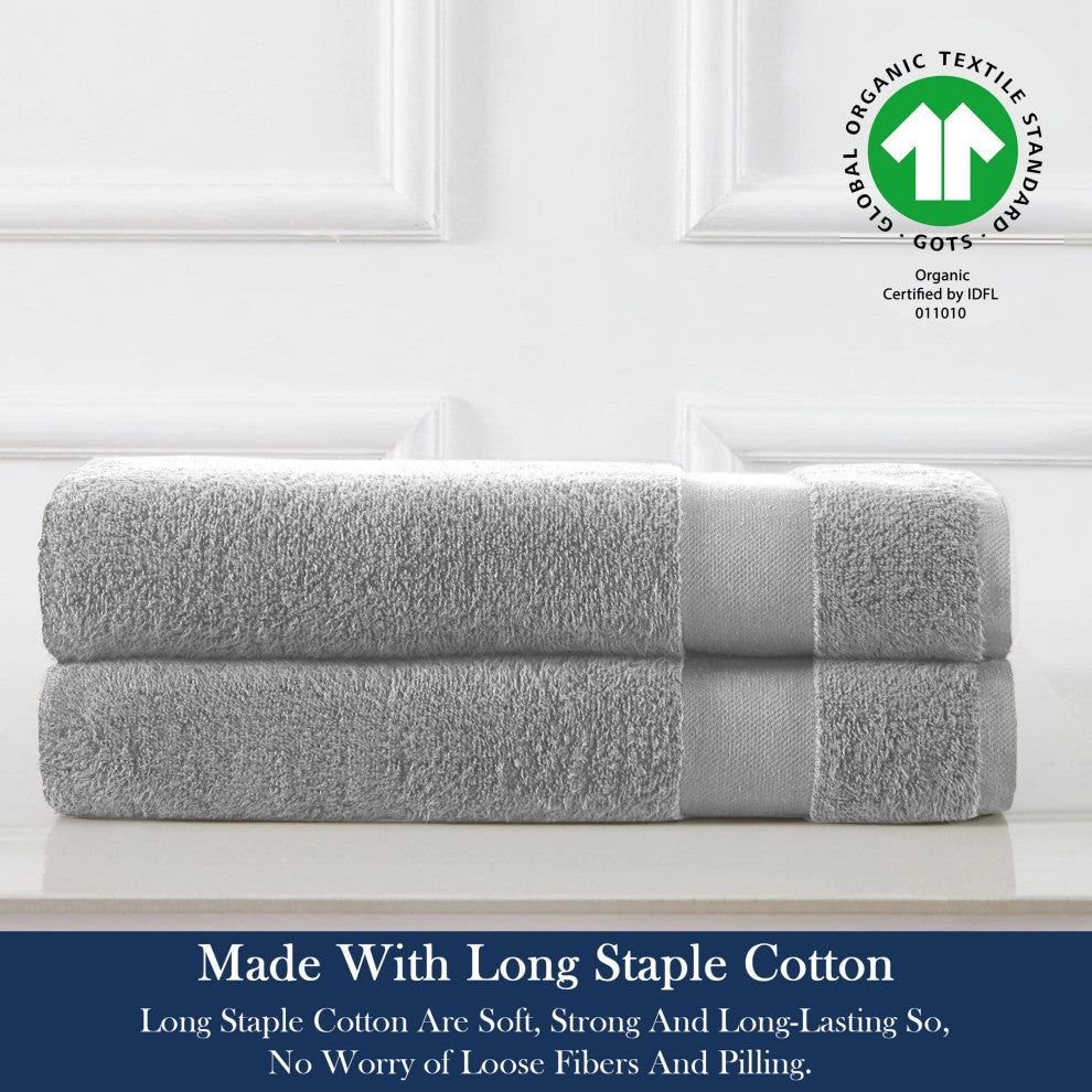 Delara 100% Organic Cotton Plush Hand Towels, Set of 2, 20"x30", Light Grey