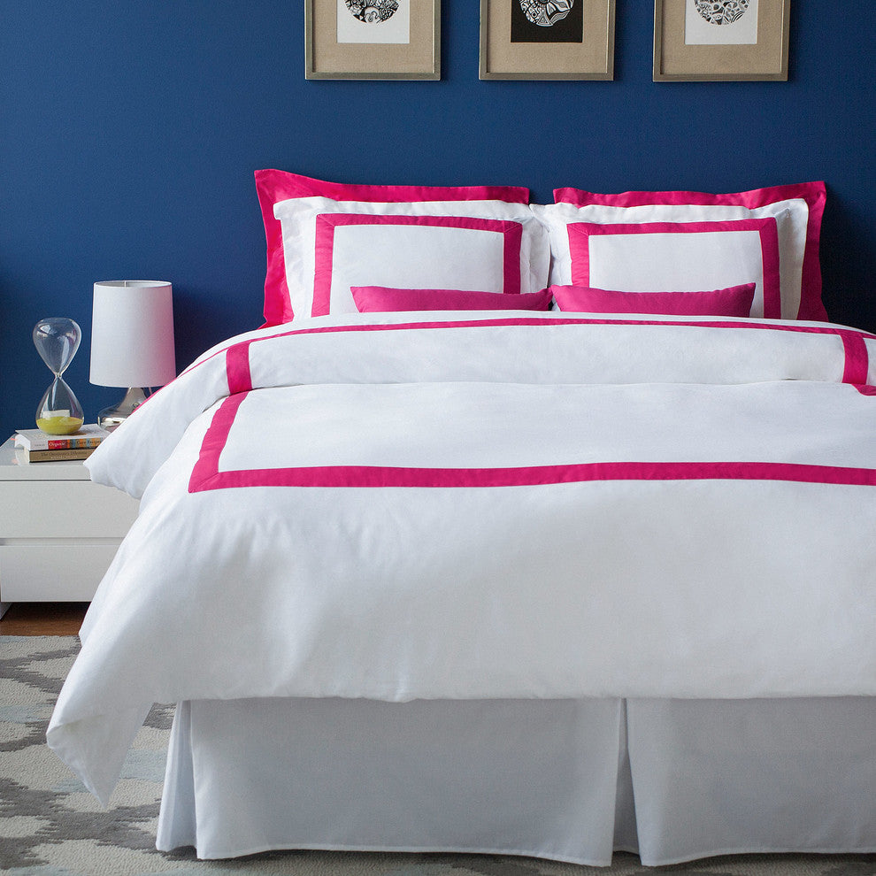 LaCozi Cotton Sateen Modern Boutique Hotel Hot Pink Duvet Cover Set, Queen