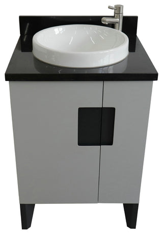 25" Single Sink Vanity, Light Gray Finish With Black Galaxy Granite