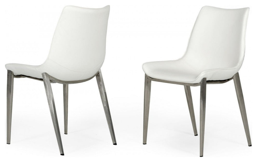 Set of Two White Faux Leather Modern Dining Chairs