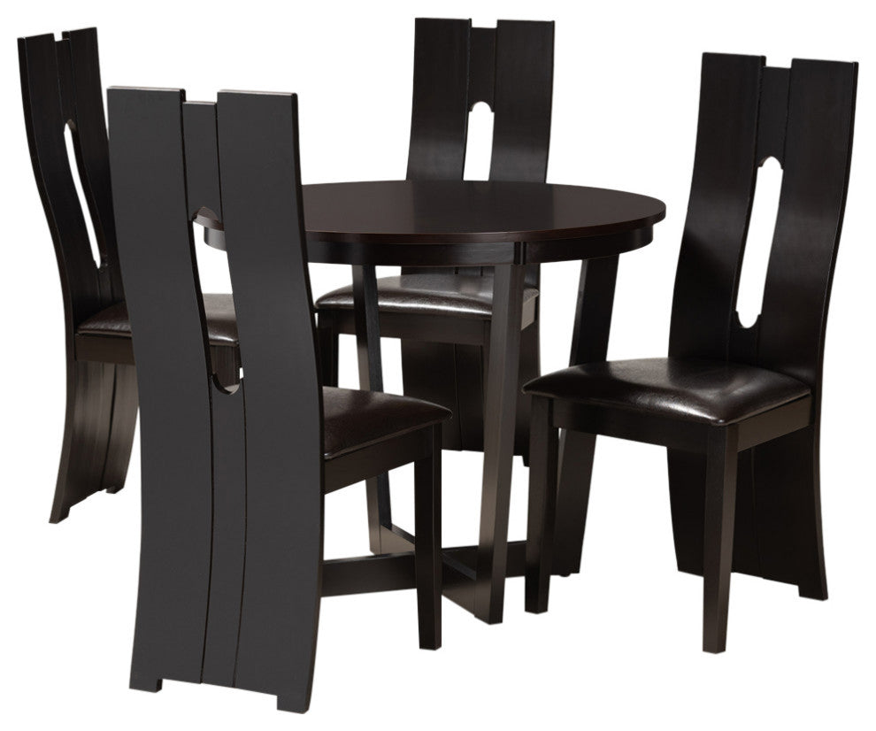 Cameo Contemporary Dark Brown 5-Piece Dining Set, U-Leg Table
