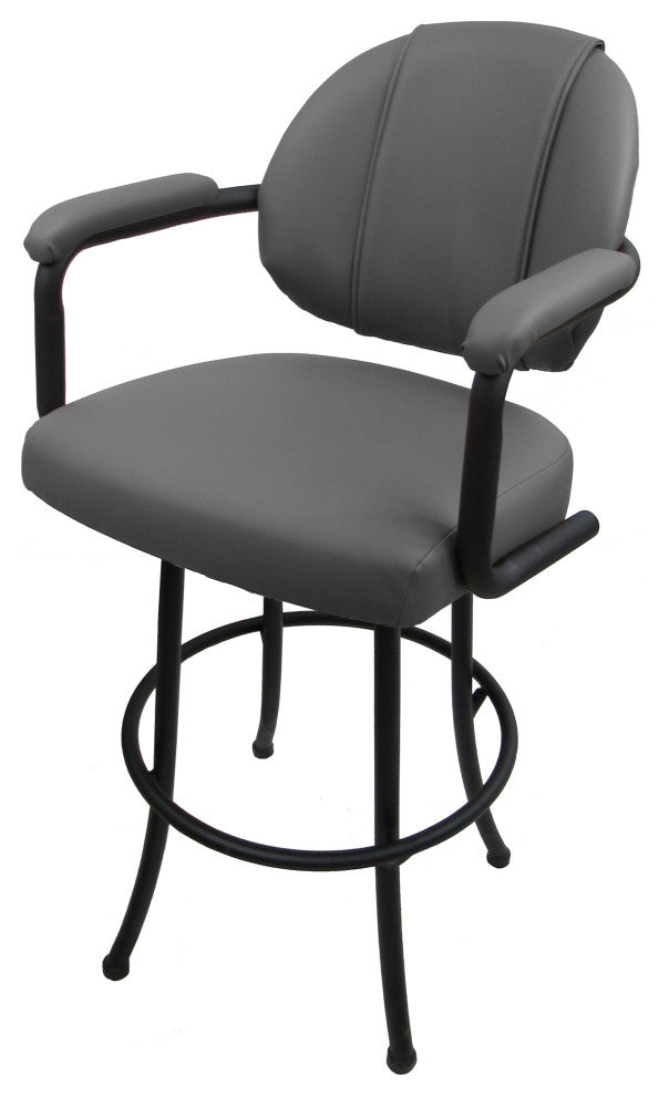 Swivel Counter Metal Pub Set - M-70 Stools 26" or 30", Grey Vinyl - Black, 26", Crackle Glass