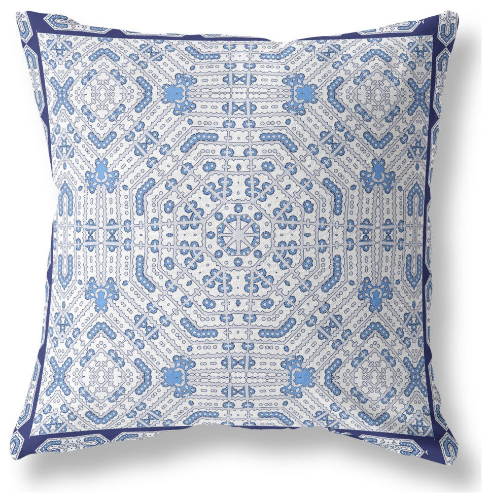 18 Blue Gray Geostar Indoor Outdoor Throw Pillow