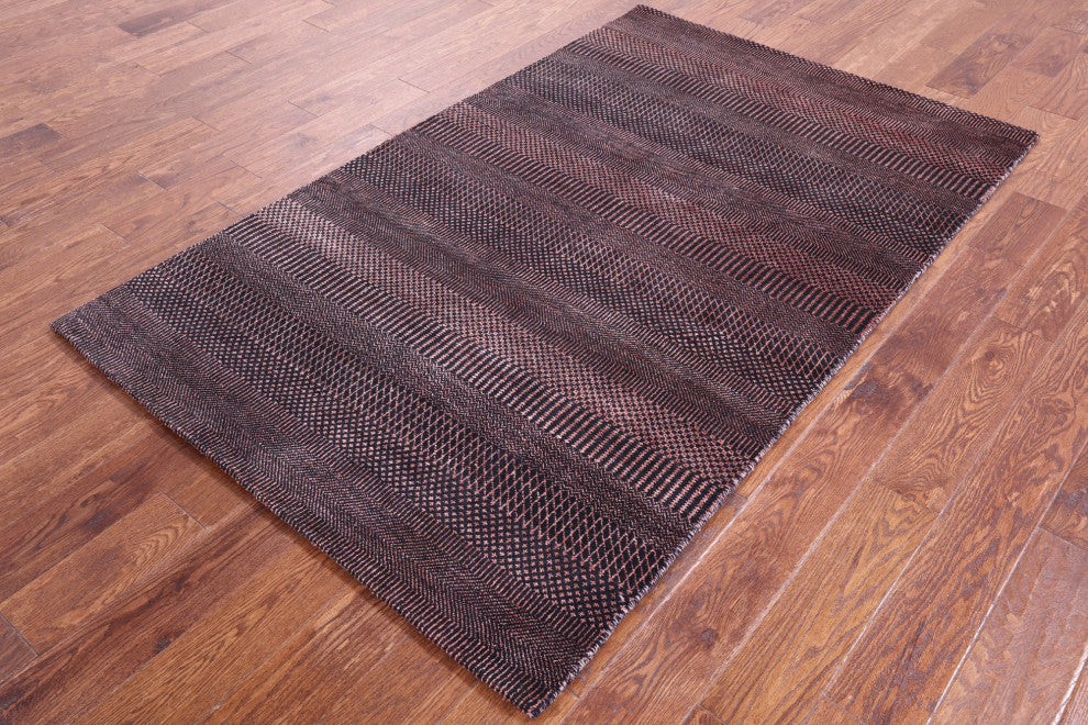 4' 1" X 6' 7" Wool and Silk Handmade Savannah Grass Rug Q11990