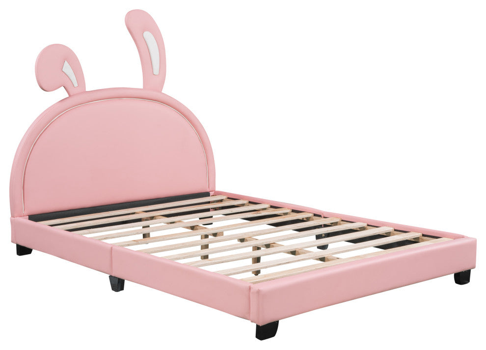 Gewnee Full Size Upholstered Leather Platform Bed with Rabbit Ornament