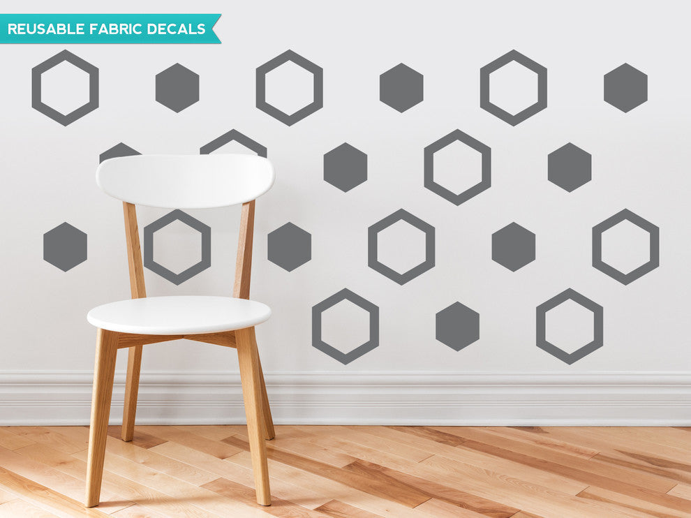 Hexagon Fabric Wall Decals, Set of 16, Charcoal