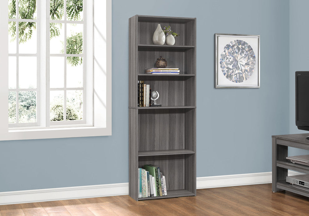 Monarch Specialties I BOOKCASE-72 H/Grey with 5 Shelves Bookcase, Gray
