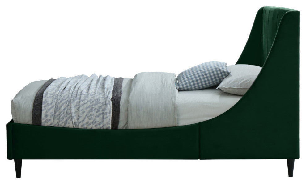 Eva Velvet Upholstered Bed, Green, Twin