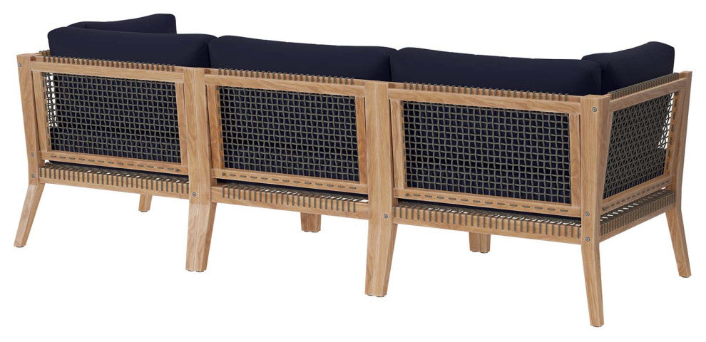 Clearwater Outdoor Patio Teak Wood Sofa, Gray Navy