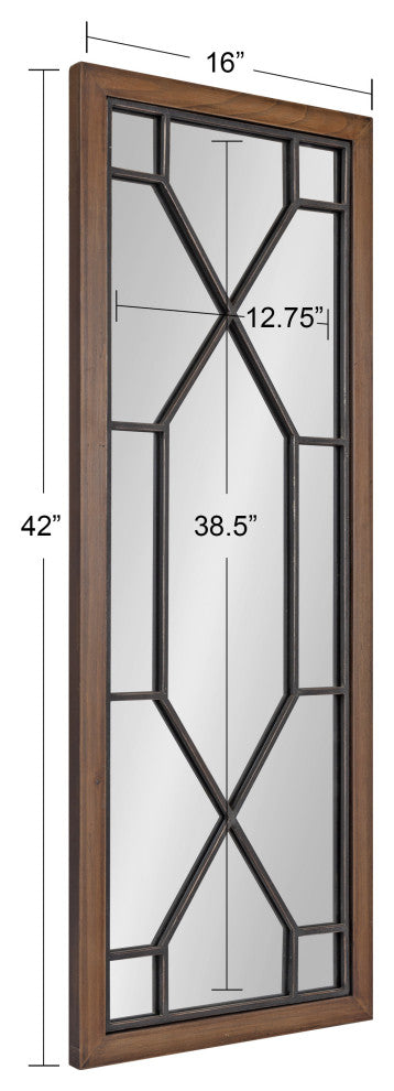 Mavis Framed Wall Mirror, Rustic Brown, 16x42