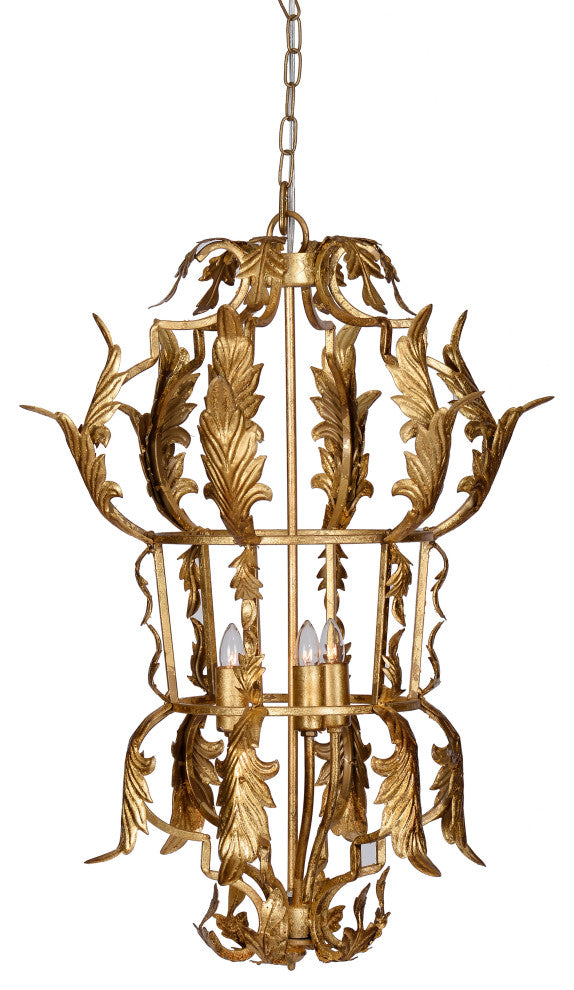 Benzara BM285187 Luxury Grade 3 Light Chandelier, Acanthus Leaf, Gold Finish